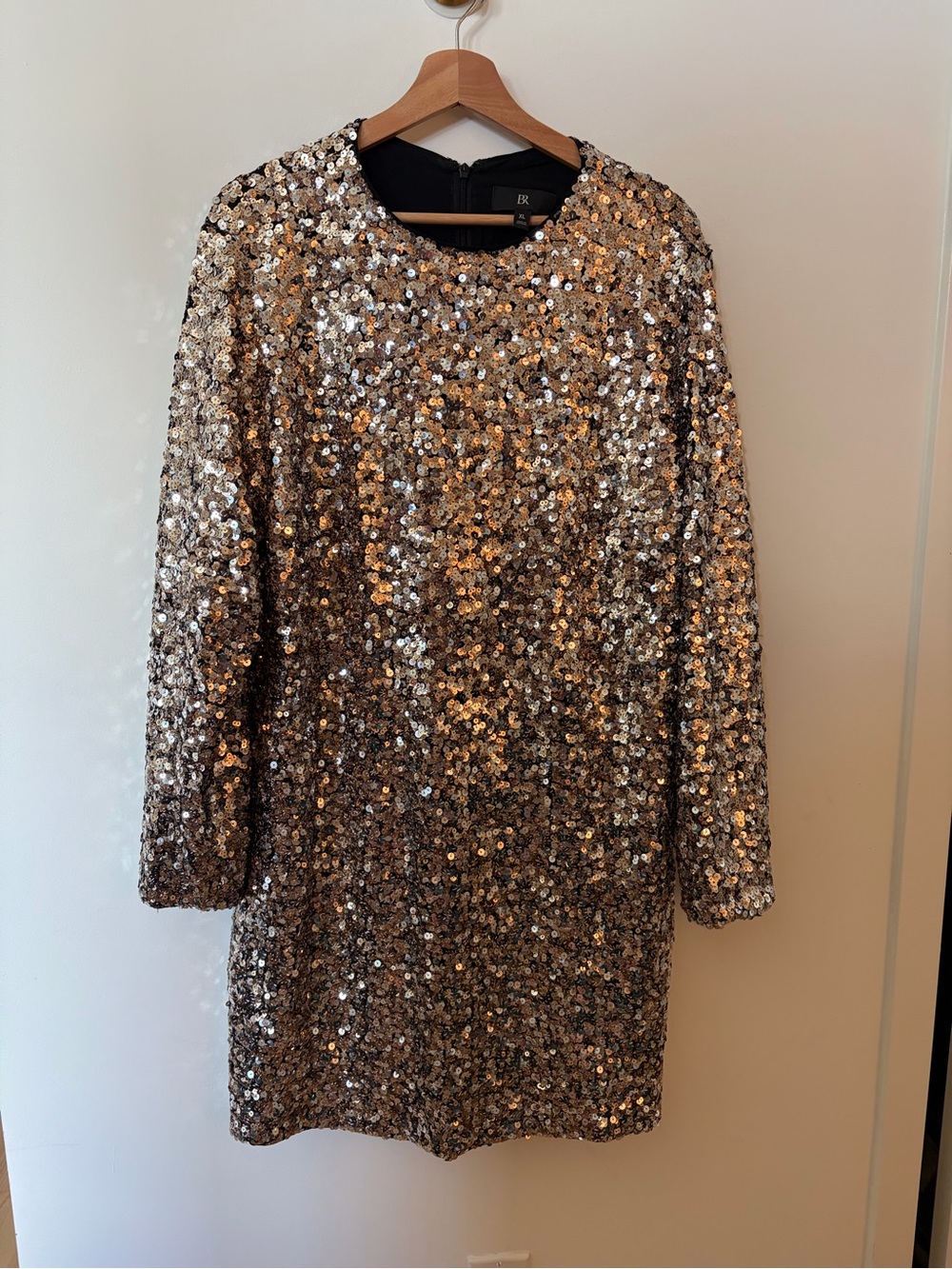 Banana Republic Silver Sequin Long Sleeve Shift Dress